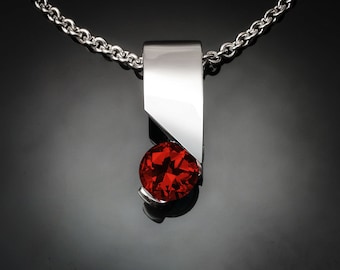 garnet necklace, garnet pendant, silver pendant, Mozambique garnet,  Argentium silver, January birthstone, modern jewelry, for her - 3460