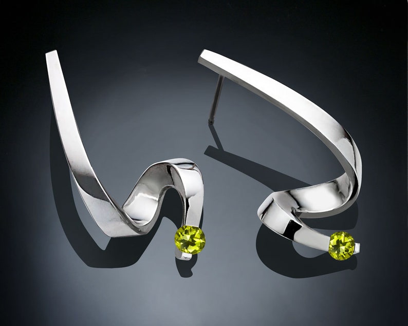 peridot earrings, Argentium silver, August birthstone, eco friendly, dangle earrings, green gemstones, wedding earrings 2380 image 4