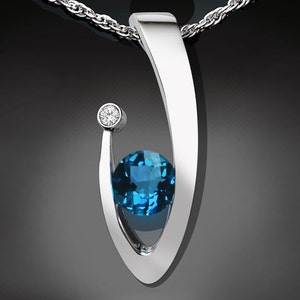 London blue topaz, blue topaz pendant,  statement necklace, December birthstone, white sapphire, Argentium silver - 3418