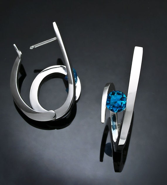 London Blue Topaz Earrings Statement Earrings Hoop Earrings - Etsy