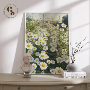 Daisy Feld Digitale Wandkunst, Wildblumen Druck, Botanische Natur Dekor, Cottagecore Blumen Kunstwerk, Frühling druckbare Poster