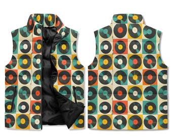 Retro Vinyl Records Groovy Mod Warm Outerwear Puffer Vest