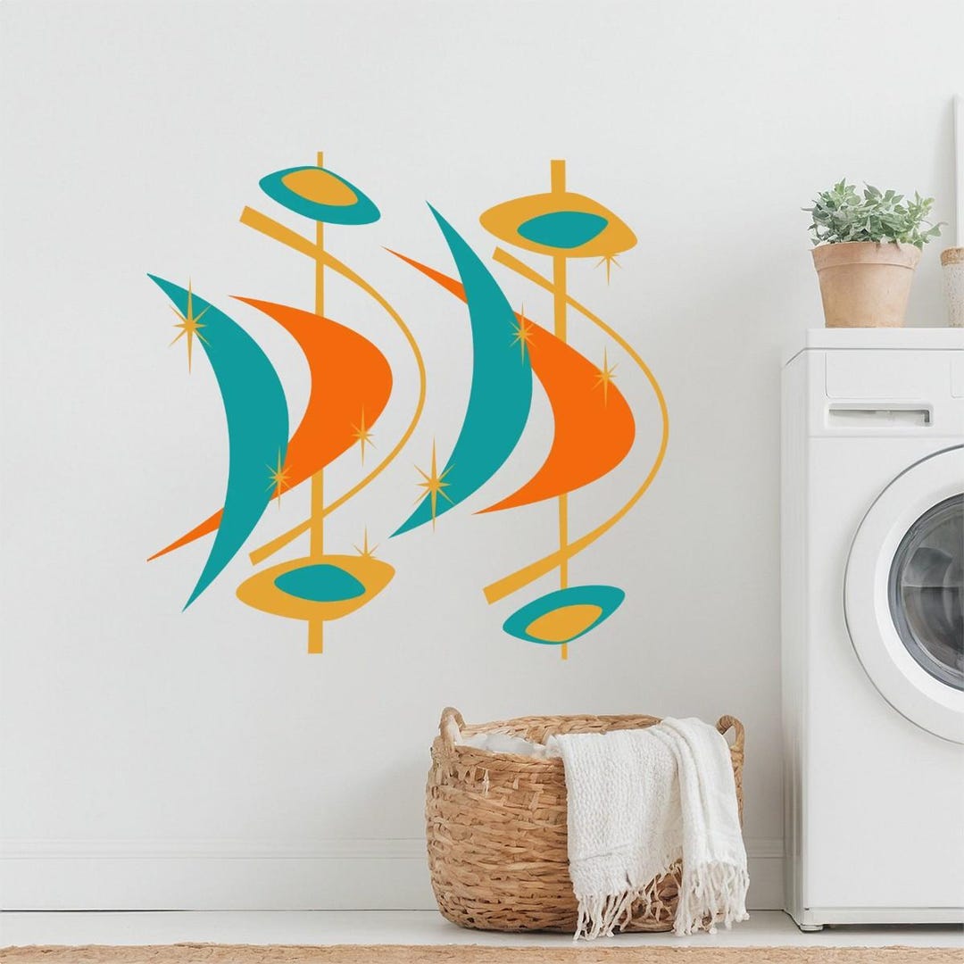 Mid Century Modern Atomic Orange, Teal Mustard Yellow Peel and Stick ...