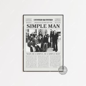 Impresión de periódico retro de Lynyrd Skynyrd, póster de &quot;El hombre sencillo&quot;, impresión lírica de &quot;El hombre sencillo&quot;, póster de Lynyrd Skynyrd, LC3