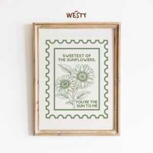 Sun To Me Poster, Sonnenblumen Liebe Zitat Poster - Vintage Briefmarken Stil Romantische Wandkunst