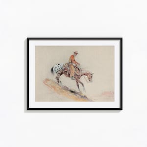 Vintage Western Cowboy auf Pferd Appaloosa – Wand Kunst Aquarell