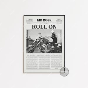 Kid Rock Retro Newspaper Print, Roll On Poster, Roll On Lyrics Print, Kid Rock Poster, Rock n Roll Jesus poster, LC3