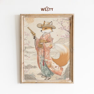 Samurai Fox in Kimono – Wild West Kitsune Poster