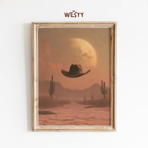 Wüstenmond Cowboy Hut - Surreale Western Wandkunst