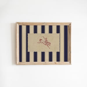 Western Cowboy Wall Art – Vintage Rodeo Illustration with Striped Background