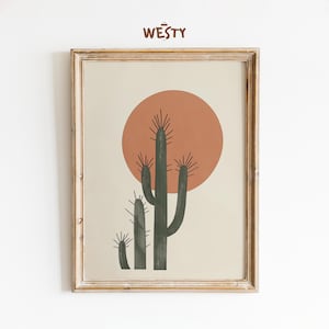Retro Kaktus Print - Minimalistische Wüsten Sonne Wandkunst