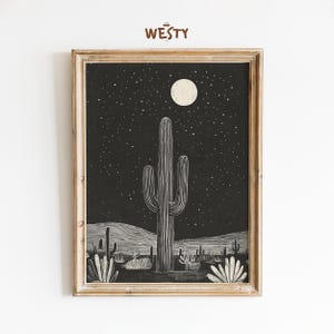 Wüste Nachthimmel Poster - Western Kaktus Wandkunst