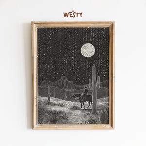 Cowboy im Mondlicht – Western Desert Night Poster