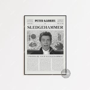 Peter Gabriel Retro Newspaper Print, Sledgehammer Poster, Sledgehammer Lyrics Print, Peter Gabriel Poster, Genesis Poster, LC3