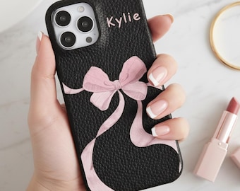 Funda personalizada con lazo y nombre – Funda personalizada para iPhone / Un lindo regalo para ella
