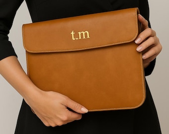 Personalized Leather MacBook Sleeve: Custom Monogram Laptop Case