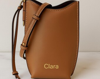 Personalized Leather Phone Bag: Custom Cowhide Crossbody Mini Purse