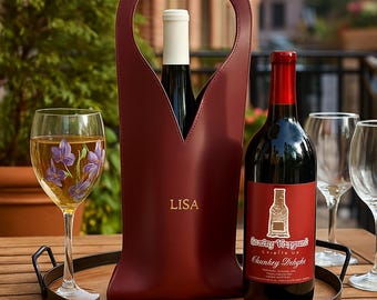 Bolsa de vino personalizada con nombre – Portabotellas de champán de piel sintética – Regalo de lujo para bodas, anfitriones, picnics o aniversarios