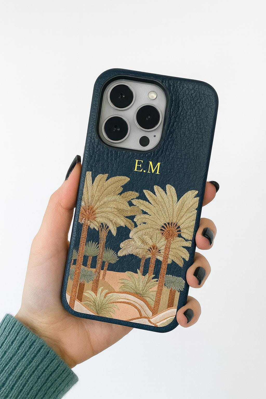 Personalized Palm Tree iPhone Case: Embroidered Leather Initial Phone ...