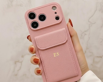 Luxury iPhone 17 Case – Personalized Monogram Leather Cover with Card Slot, Slim Shockproof Protective Phone Gift