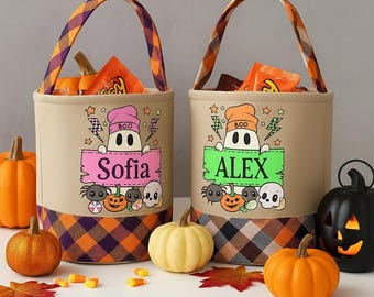 Gepersonaliseerde Trick-or-Treat-tas voor Halloween: Ghost & Pumpkin-draagtas