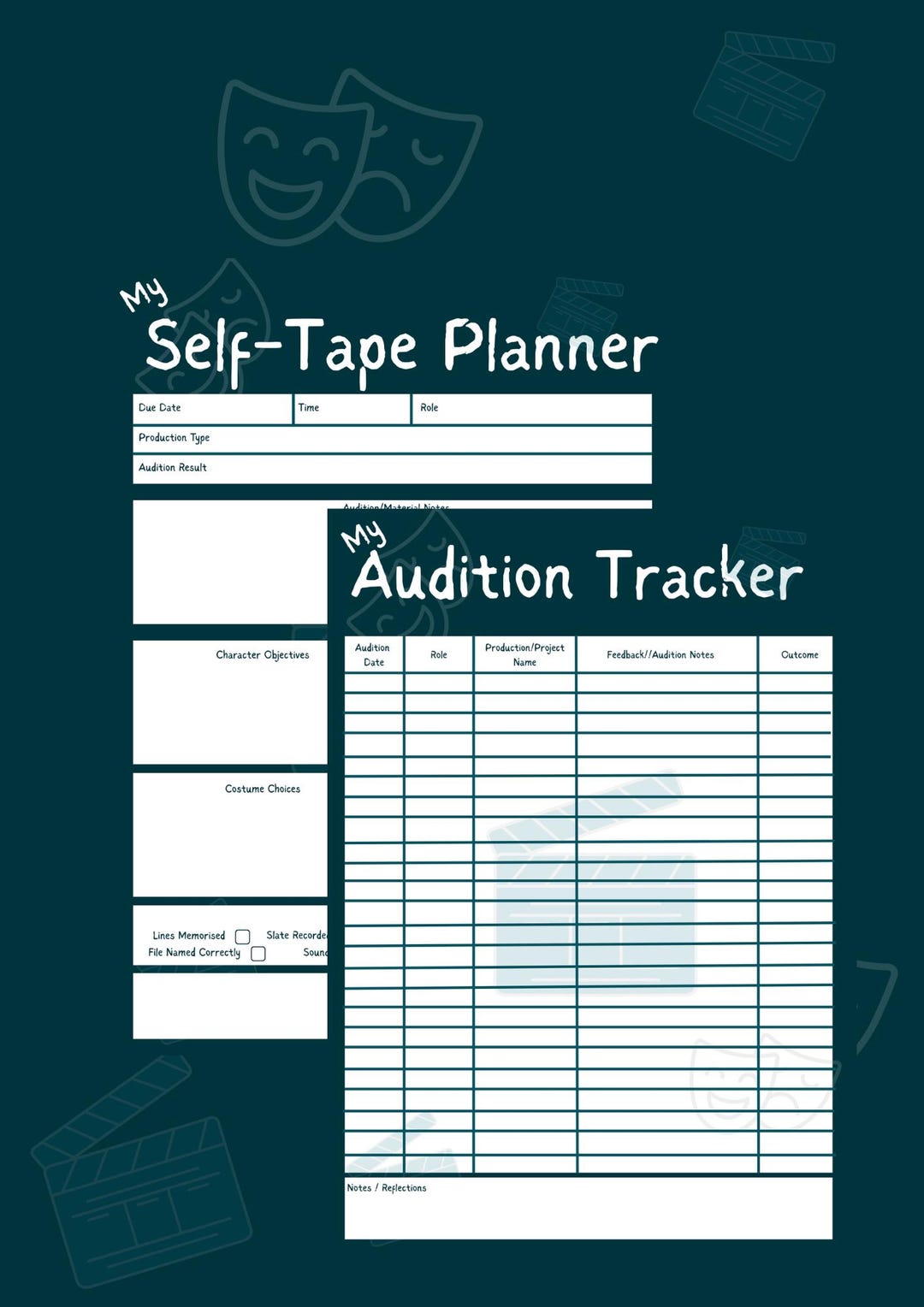 Actor Self Tape & Audition Planner Printable, Audition Tracker, Self ...