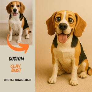 Custom Pet Clay Bust – Personalized Funny Caricature Sculpture from Photo, Digital Download Gift for Dog or Cat Lovers