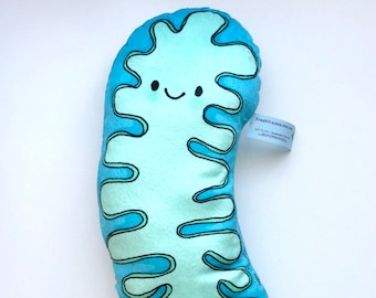 Mitochondria Powerhouse Pillow/ Biology Plush Toy/ Turquiose Blue Science Lab Plushie