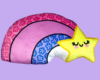 Shooting Star plushy pillow pink and purple sleepy nursery baby girl gift