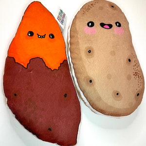 Kartoffel & Süßkartoffel Plüsch Kissen Set: Handgemachte Cartoon Spuddies