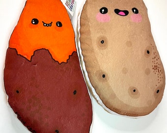 Potato & Sweet Potato Plush Pillow Set: Handmade Cartoon Spuddies