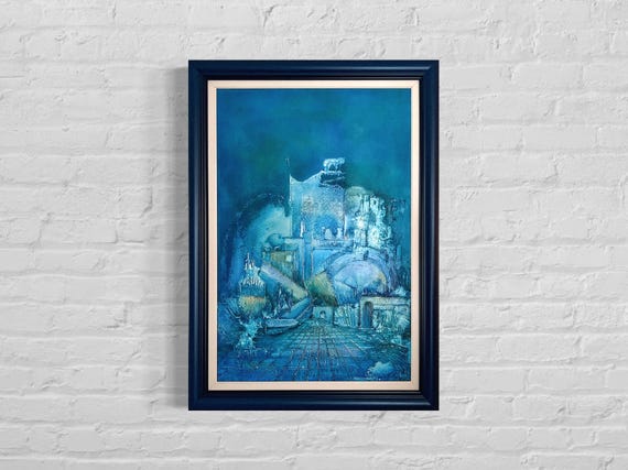 Perspective 16x24 Original handmade abstract painting, textured oil on canvas, framed, mixed media