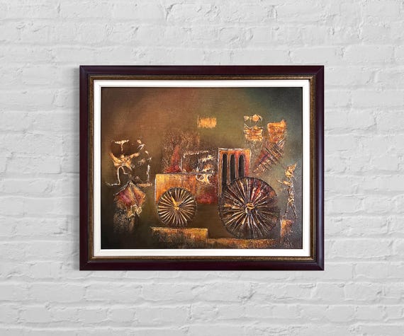 Dirt Roads 16x20 Original handmade abstract painting, textured oil on canvas, framed, mixed media