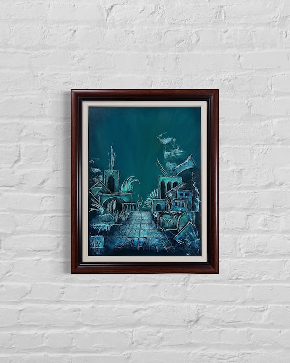 Underwater 16x20 Original handmade abstract painting, textured oil on canvas, mixed media