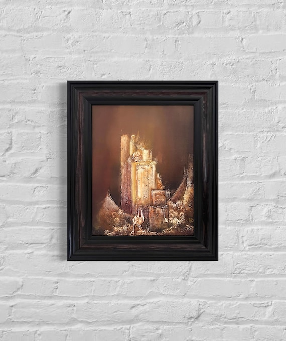 Golden Ruins 11x14 Original handmade abstract painting, textured oil on canvas, framed