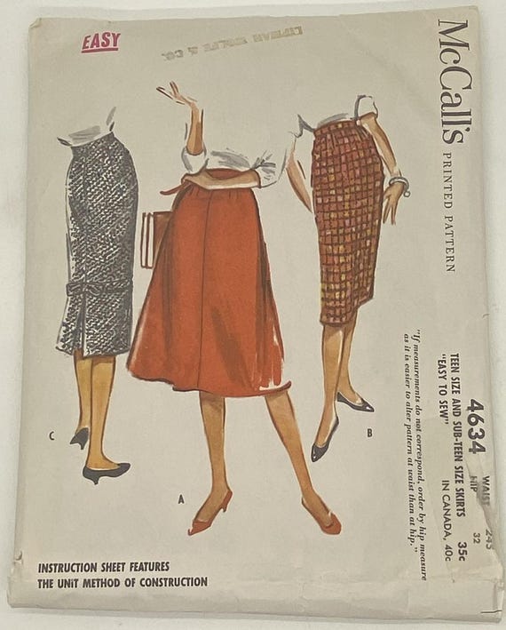 Vintage 1950 Mccall's A-line and Fitted Skirt Pattern Waist 23