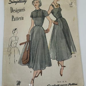 Vintage 1950s Simplicity Design Dress and Jacket Pattern - Size 16