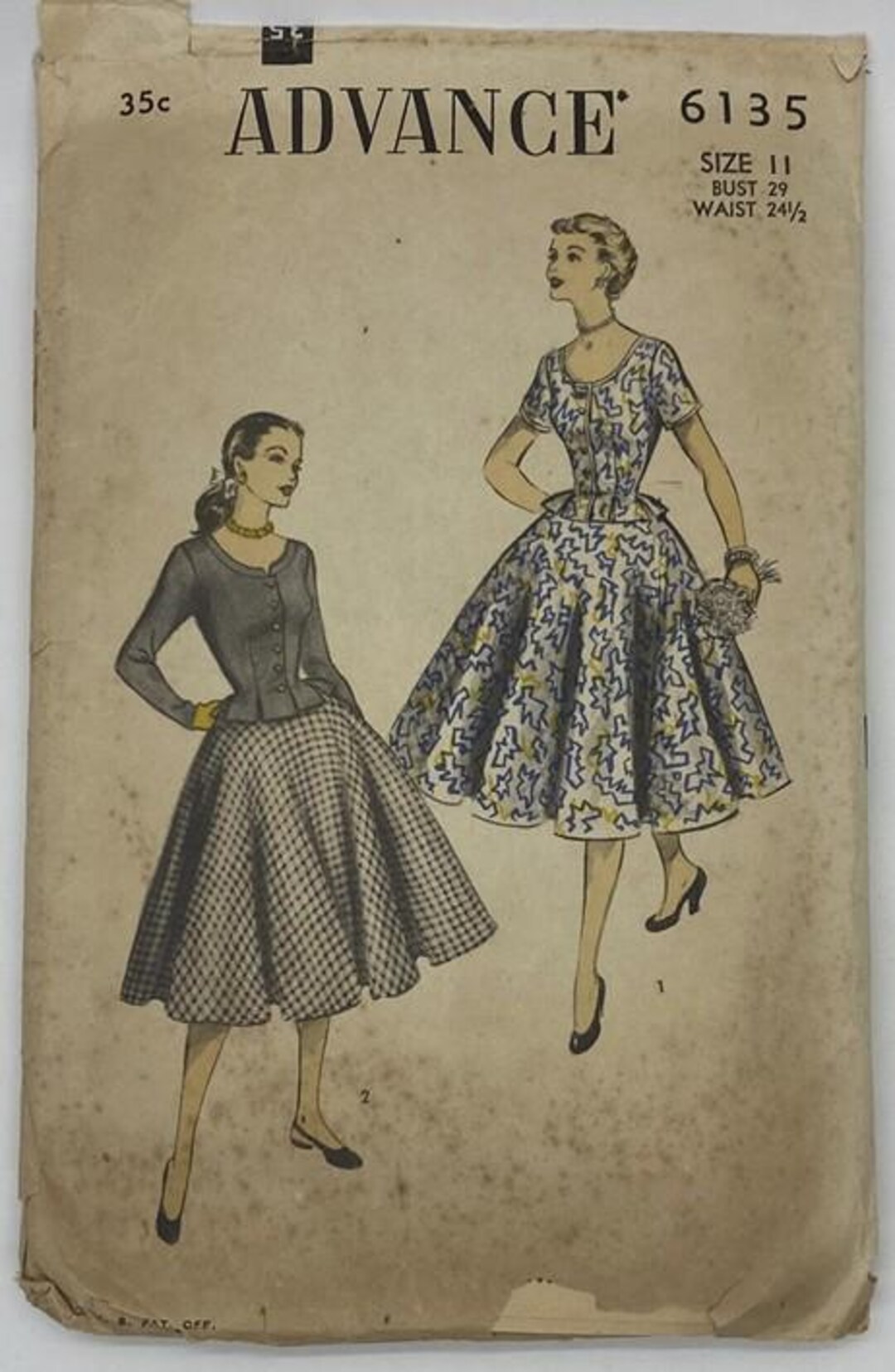 Vintage 1950s Dress Sewing Pattern - Full Skirt and Fitted Jacket With ...