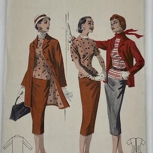 Vintage 1950s Suit Pattern - Blouse, Jacket, and Skirt - Size 16