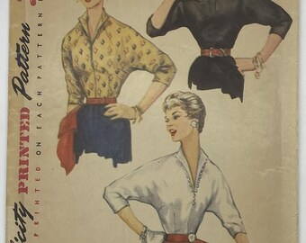 Vintage 1950s Blouse Pattern - Button Front with Sleeve Variations - Size 11