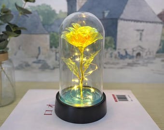 Beauty and the Beast Rose Enchanted Flower With LED Light in Glass
