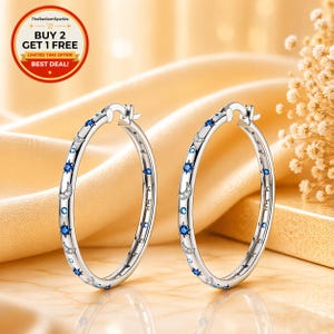 Pendientes de aro celestiales de plata de ley S925 – Joyería cósmica con estrella, luna y cristal azul de gran tamaño