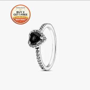 Anillo de plata de ley 925 con corazón negro y banda pavé – Joyería minimalista romántica