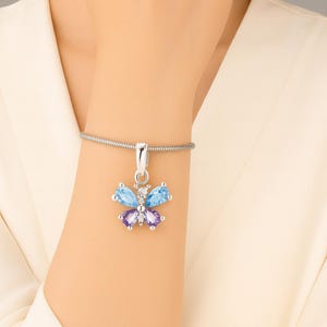 Sterling Silver Butterfly Charm Bracelet: Blue & Purple Crystal Gemstone