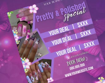 Summer Nails Flyer, Summer Nails Special Flyer, Nail Tech Flyer, Nail Special Deal flyer, Nails Booking Flyer, Nail Flyer, Canva Editable