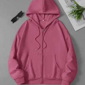 Women Zip-Up Hoodie – Casual Loose Fit Sweatshirt with Hood & Kangaroo Pocket, All-Season Lightweight Zipper Jacket