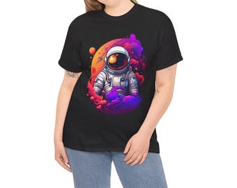 Astronaut Graphic Tee, Kosmisches Weltraumabenteuer, Unisex Baumwoll-Shirt