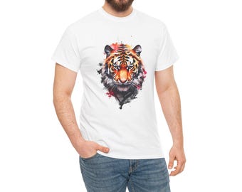 Tiger Aquarell Druck Unisex T-Shirt aus schwerer Baumwolle