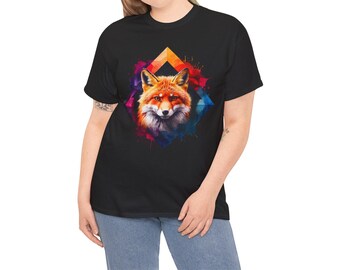 Levendig T-shirt met vos, uniseks katoenen dierenshirt