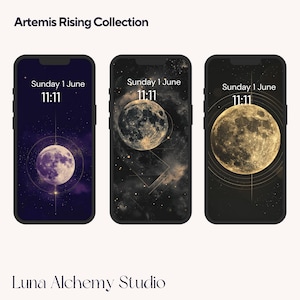 Moon Phone Wallpaper | Aesthetic Full Moon Lock Screen | Geometric Moon Phase  | Lunar Journey